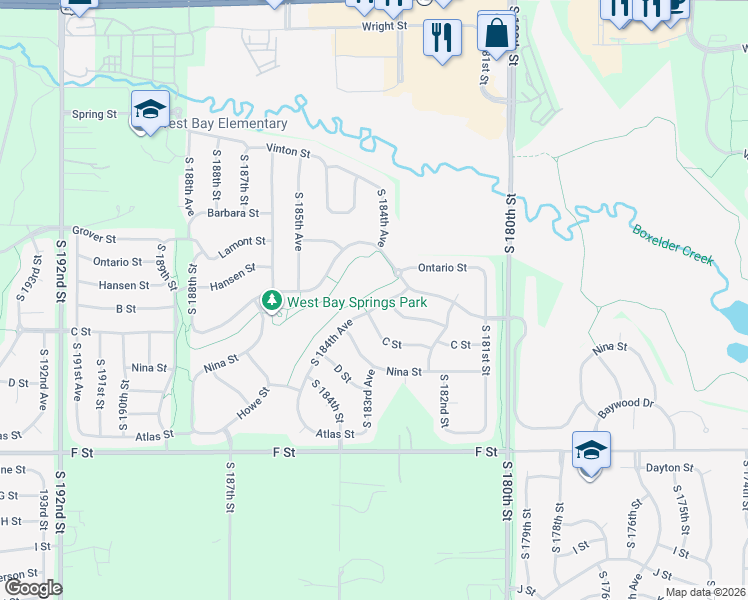 map of restaurants, bars, coffee shops, grocery stores, and more near 3770 South 184th Avenue in Omaha