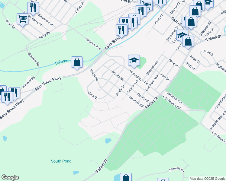 map of restaurants, bars, coffee shops, grocery stores, and more near 20 Monarch Rd in Luzerne