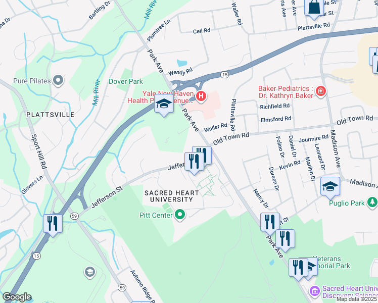 map of restaurants, bars, coffee shops, grocery stores, and more near 118 Jefferson Street in Fairfield