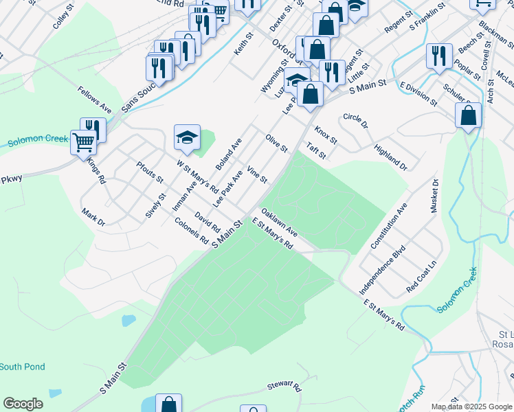 map of restaurants, bars, coffee shops, grocery stores, and more near 1428 South Main Street in Wilkes-Barre