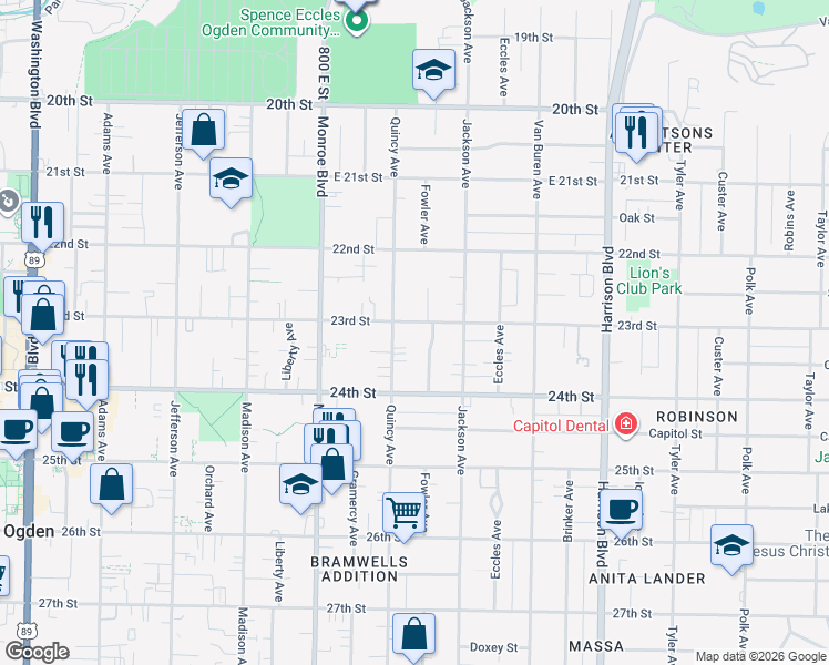 map of restaurants, bars, coffee shops, grocery stores, and more near 925 23rd St in Ogden