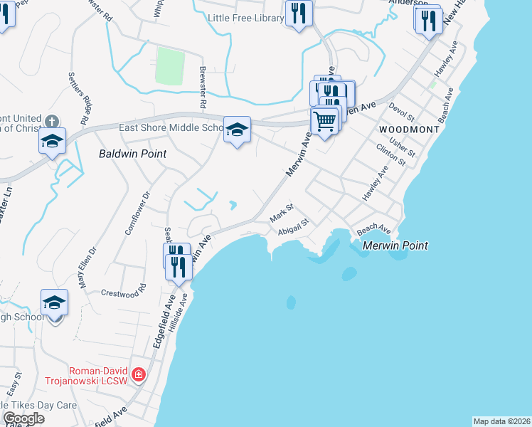 map of restaurants, bars, coffee shops, grocery stores, and more near 159 Merwin Avenue in Milford