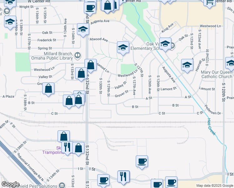 map of restaurants, bars, coffee shops, grocery stores, and more near 12798 Grover Street in Omaha