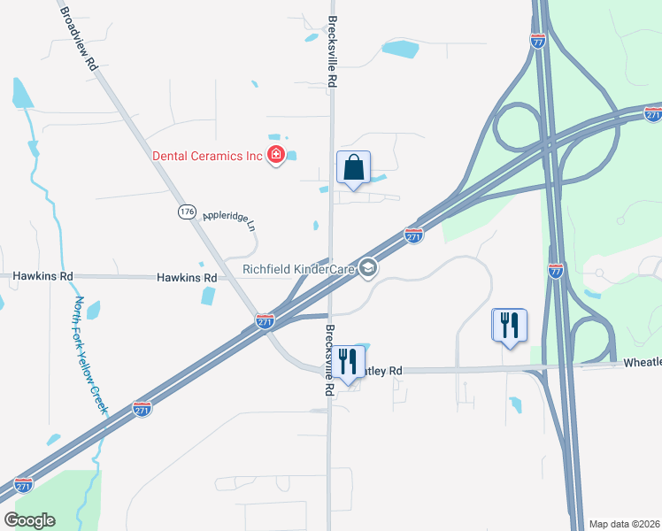 map of restaurants, bars, coffee shops, grocery stores, and more near 4195 Kinross Lakes Parkway in Richfield