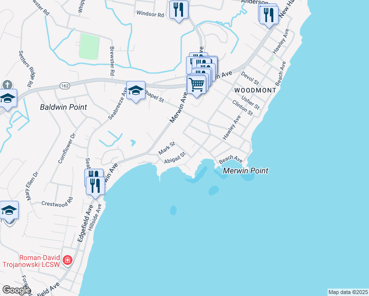map of restaurants, bars, coffee shops, grocery stores, and more near 75 Mark Street in Milford