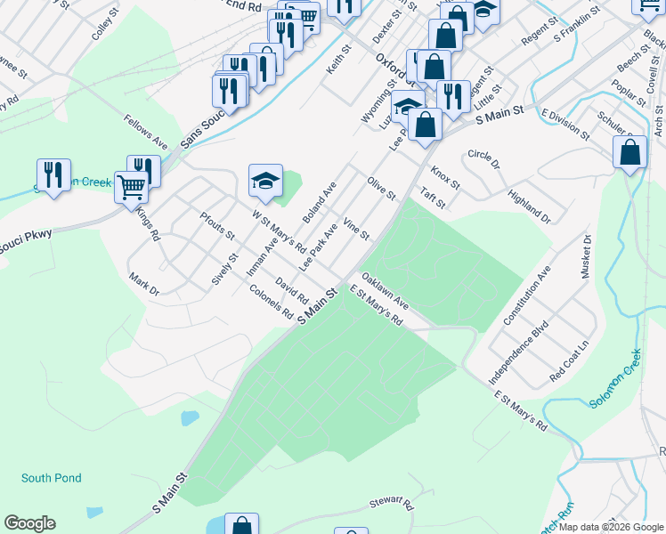 map of restaurants, bars, coffee shops, grocery stores, and more near 80 Graham Avenue in Wilkes-Barre