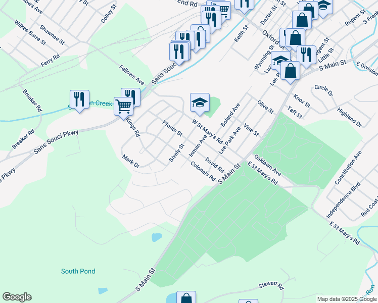 map of restaurants, bars, coffee shops, grocery stores, and more near 16 Sively St in Ashley