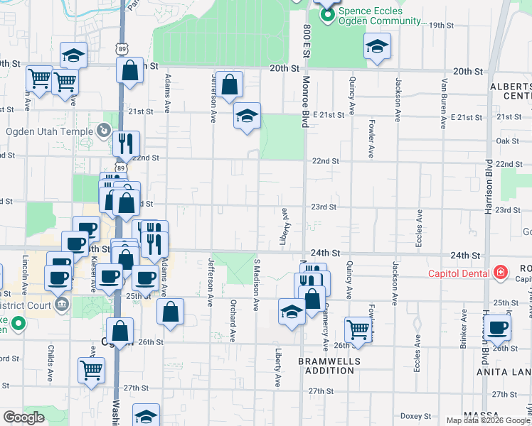 map of restaurants, bars, coffee shops, grocery stores, and more near 705 23rd Street in Ogden