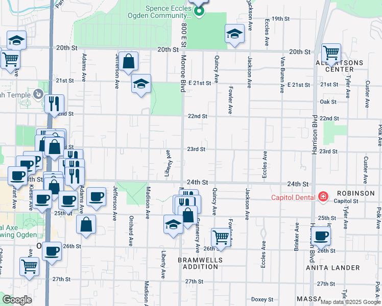 map of restaurants, bars, coffee shops, grocery stores, and more near 823 23rd Street in Ogden