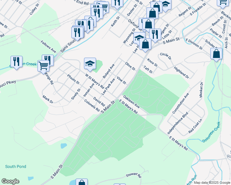 map of restaurants, bars, coffee shops, grocery stores, and more near 74 Graham Avenue in Wilkes-Barre