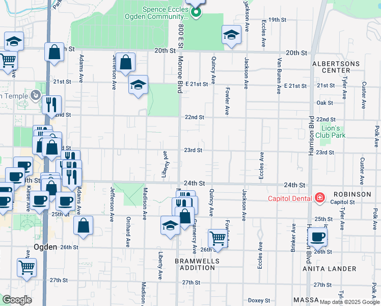 map of restaurants, bars, coffee shops, grocery stores, and more near 823 23rd Street in Ogden