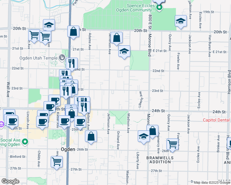 map of restaurants, bars, coffee shops, grocery stores, and more near in Ogden