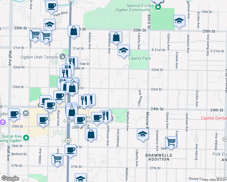 map of restaurants, bars, coffee shops, grocery stores, and more near 619 23rd Street in Ogden