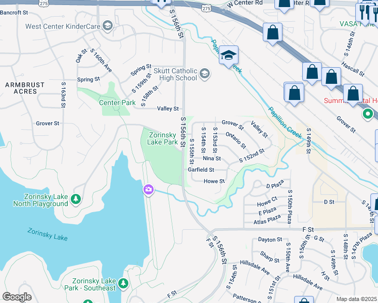 map of restaurants, bars, coffee shops, grocery stores, and more near 3716 South 155th Street in Omaha
