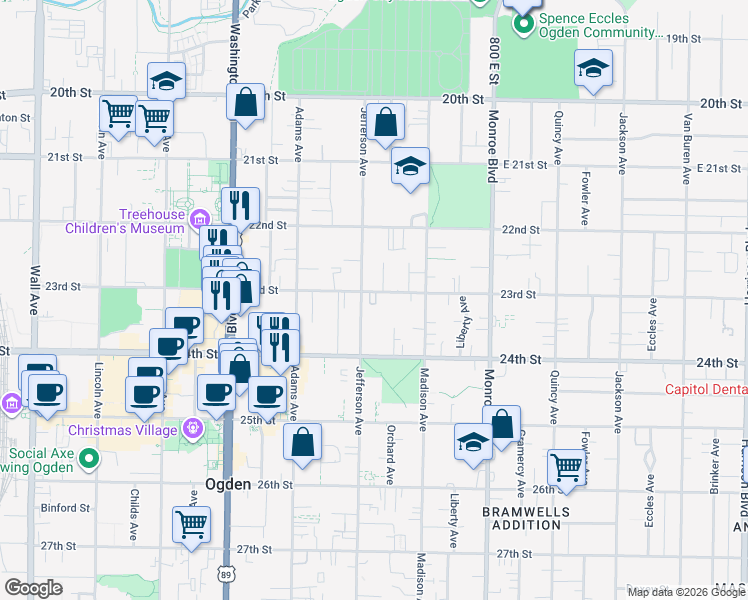 map of restaurants, bars, coffee shops, grocery stores, and more near 611 23rd Street in Ogden