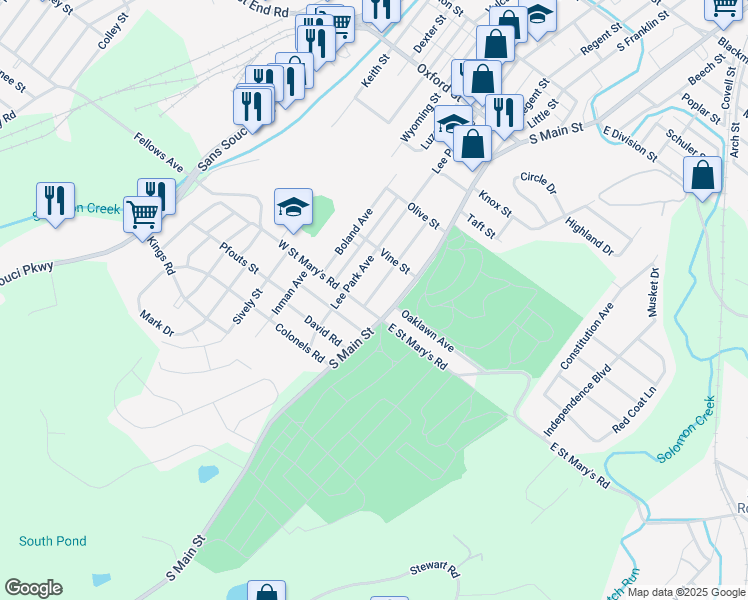 map of restaurants, bars, coffee shops, grocery stores, and more near 74 Graham Avenue in Wilkes-Barre
