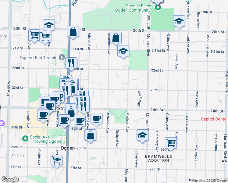 map of restaurants, bars, coffee shops, grocery stores, and more near 623 23rd Street in Ogden