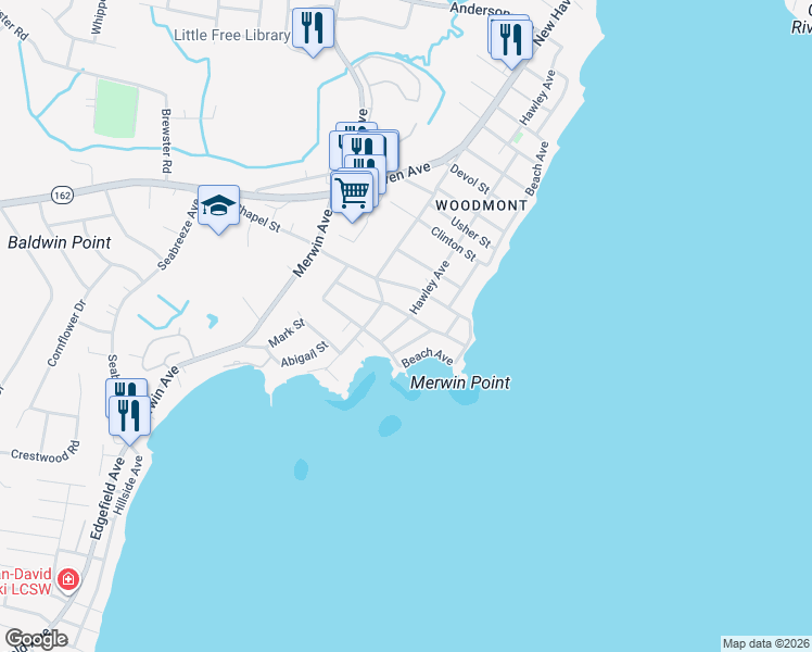 map of restaurants, bars, coffee shops, grocery stores, and more near 117 Hawley Avenue in Milford