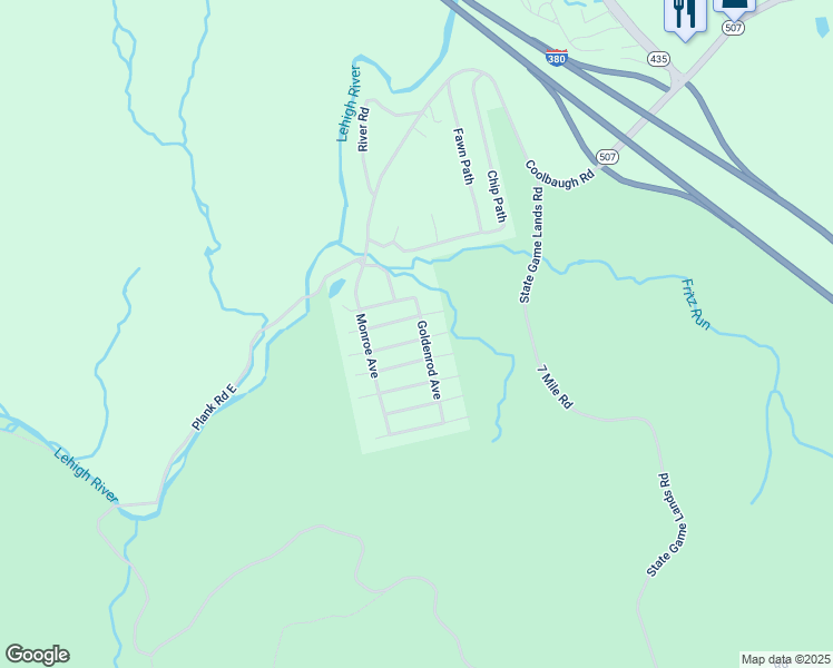 map of restaurants, bars, coffee shops, grocery stores, and more near 9 Pocono Frst in Monroe