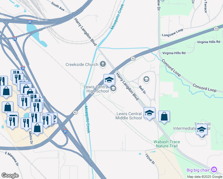 map of restaurants, bars, coffee shops, grocery stores, and more near 3504 Harry Langdon Boulevard in Council Bluffs