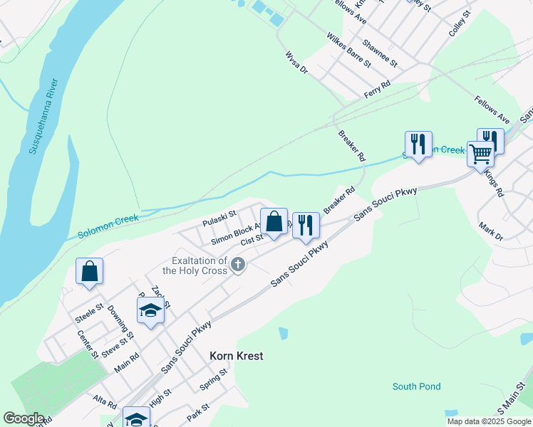 map of restaurants, bars, coffee shops, grocery stores, and more near 50-52 Mary St in Ashley