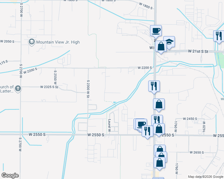 map of restaurants, bars, coffee shops, grocery stores, and more near 2160 West 2350 South in West Haven