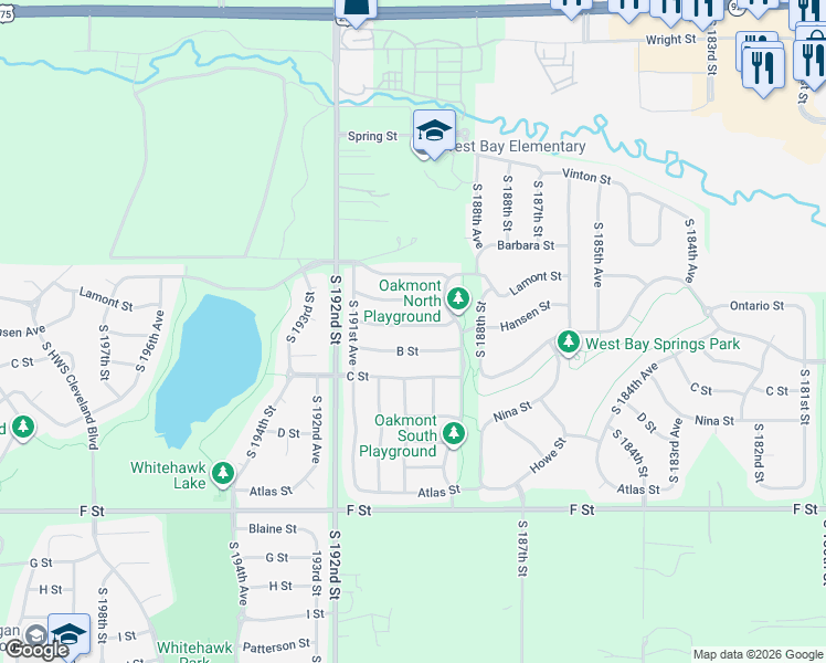 map of restaurants, bars, coffee shops, grocery stores, and more near 19003 Hansen Street in Omaha