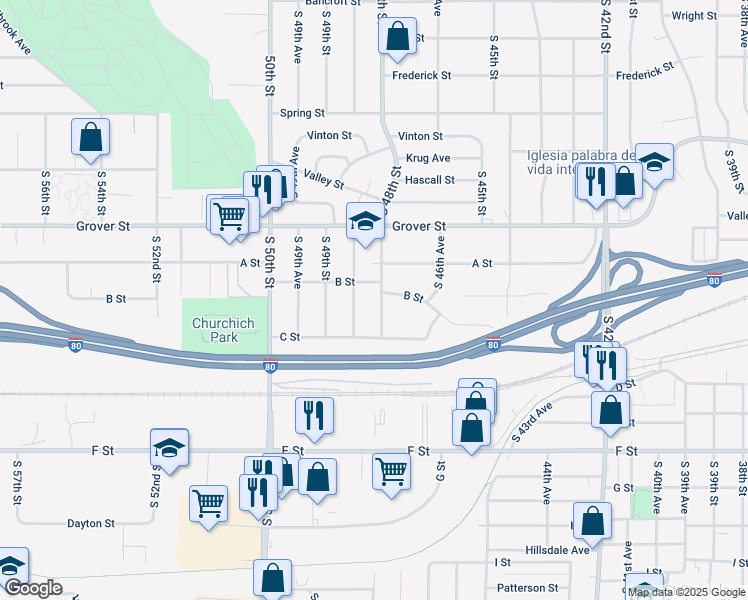map of restaurants, bars, coffee shops, grocery stores, and more near 3719 South 48th Avenue in Omaha