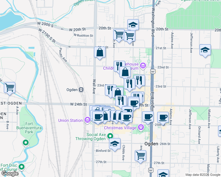 map of restaurants, bars, coffee shops, grocery stores, and more near 2311 Lincoln Avenue in Ogden