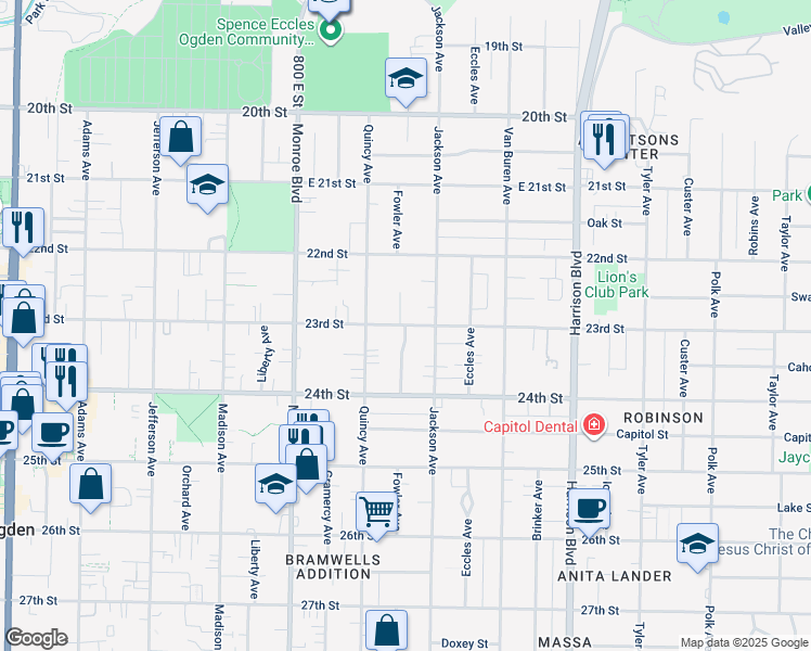 map of restaurants, bars, coffee shops, grocery stores, and more near 954 23rd Street in Ogden