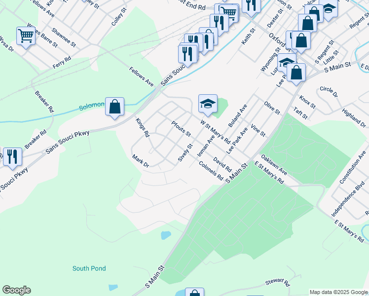 map of restaurants, bars, coffee shops, grocery stores, and more near 16 Sively St in Ashley