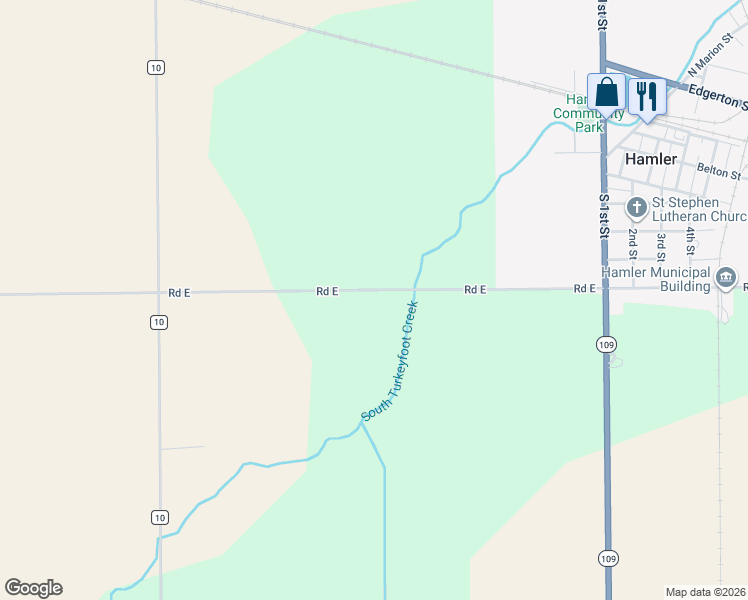 map of restaurants, bars, coffee shops, grocery stores, and more near 9513 Road East in Hamler