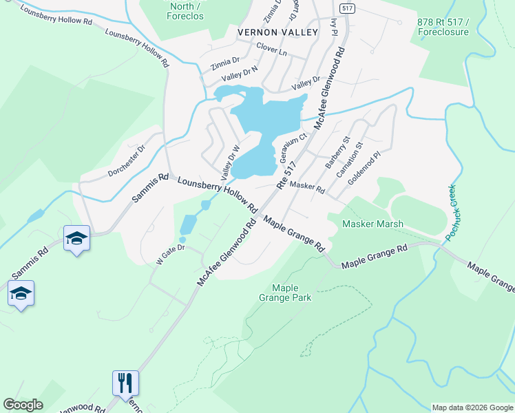 map of restaurants, bars, coffee shops, grocery stores, and more near 801 County Road 517 in Vernon Township