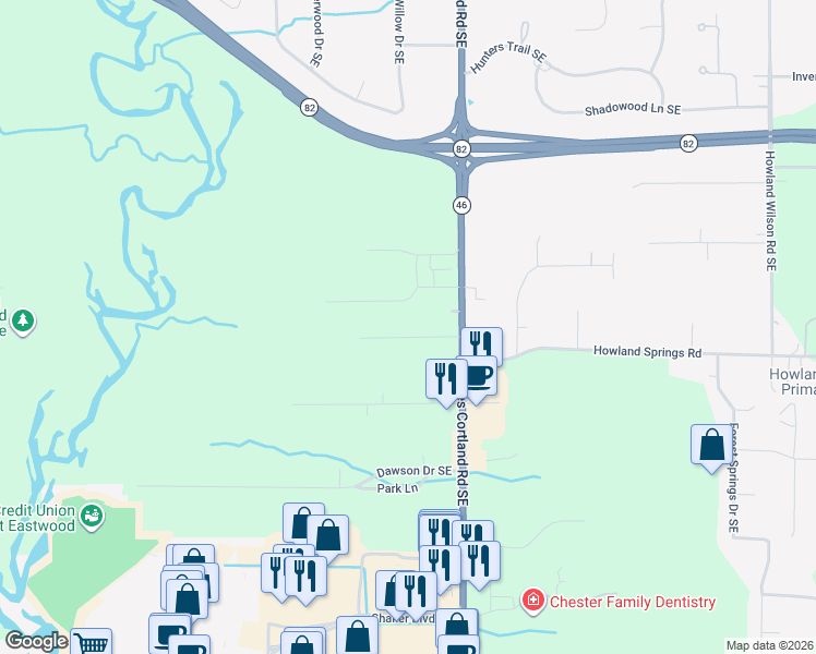 map of restaurants, bars, coffee shops, grocery stores, and more near 8325 Hiram Place Southeast in Warren
