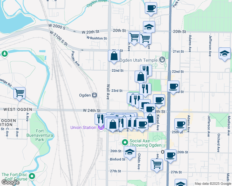 map of restaurants, bars, coffee shops, grocery stores, and more near 105 23rd Street in Ogden