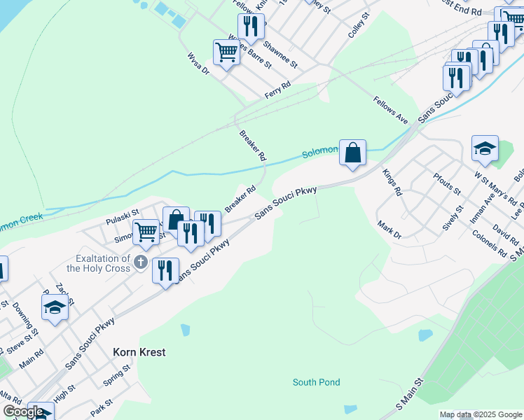 map of restaurants, bars, coffee shops, grocery stores, and more near 212 Main Road in Ashley