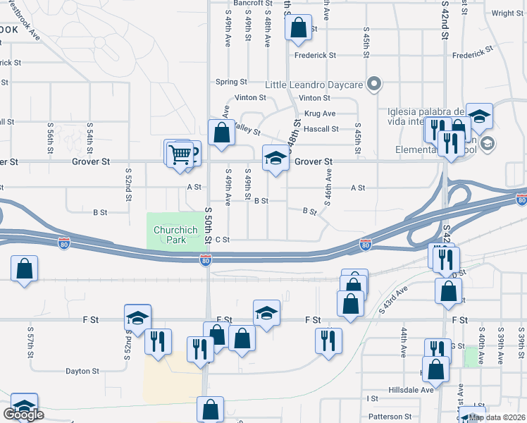 map of restaurants, bars, coffee shops, grocery stores, and more near 3719 South 48th Avenue in Omaha