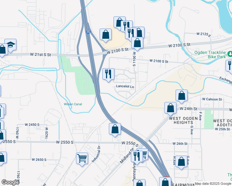 map of restaurants, bars, coffee shops, grocery stores, and more near 2364 South Knights Way in Ogden
