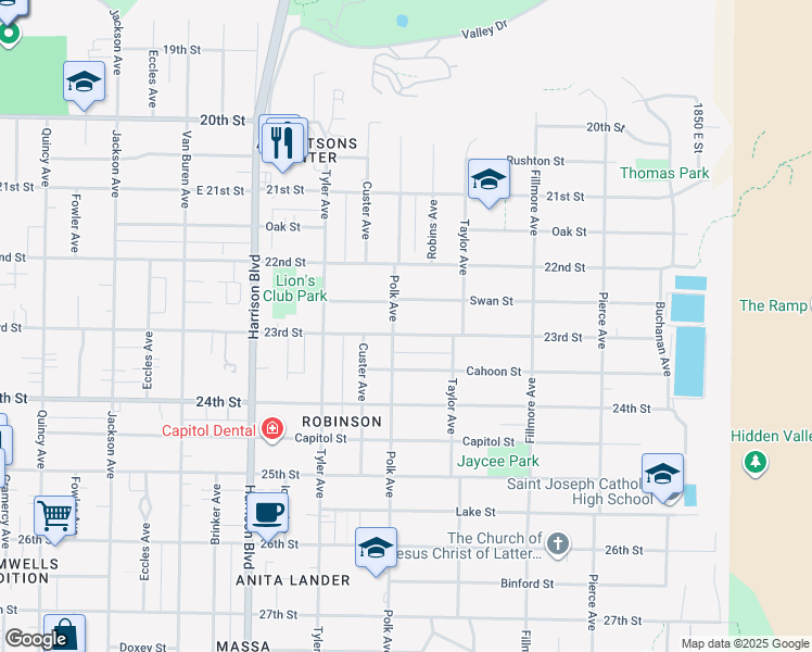 map of restaurants, bars, coffee shops, grocery stores, and more near 1420 23rd Street in Ogden