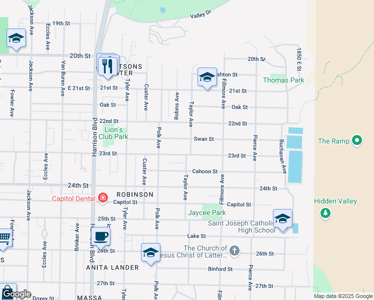 map of restaurants, bars, coffee shops, grocery stores, and more near 1470 23rd Street in Ogden