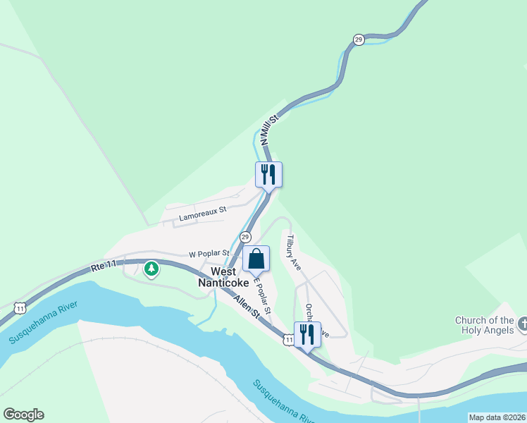 map of restaurants, bars, coffee shops, grocery stores, and more near 49 N Mill St in Nanticoke