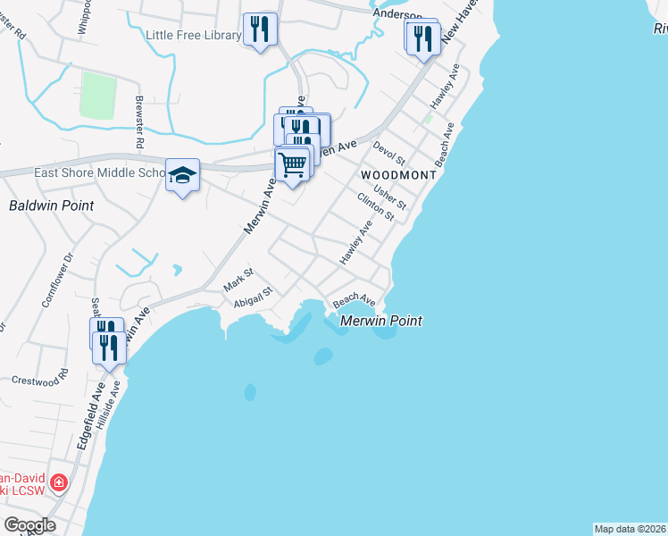 map of restaurants, bars, coffee shops, grocery stores, and more near 117 Hawley Avenue in Milford