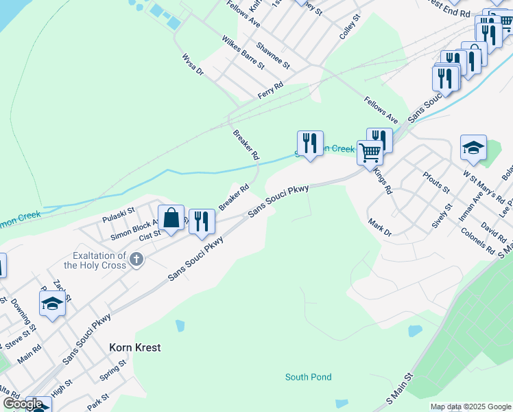 map of restaurants, bars, coffee shops, grocery stores, and more near 212 Main Road in Ashley