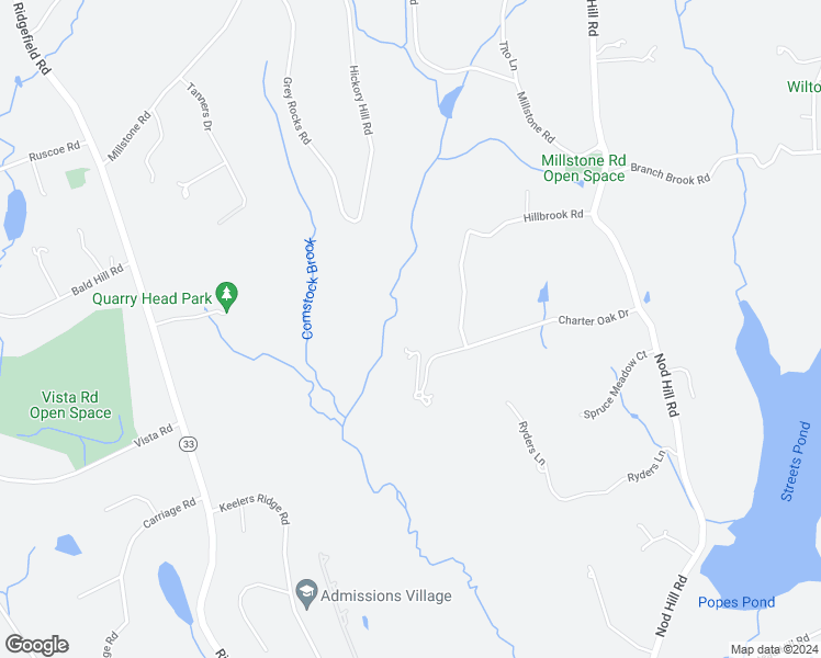 map of restaurants, bars, coffee shops, grocery stores, and more near 90 Hillbrook Road in Wilton