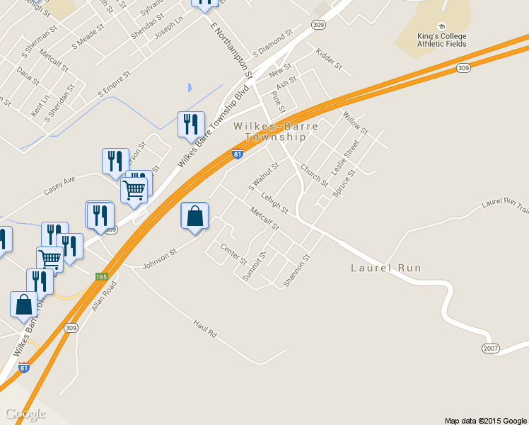 map of restaurants, bars, coffee shops, grocery stores, and more near 758 Metcalf St in Wilkes-Barre Township