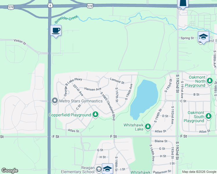 map of restaurants, bars, coffee shops, grocery stores, and more near 3604 South 197th Street in Omaha