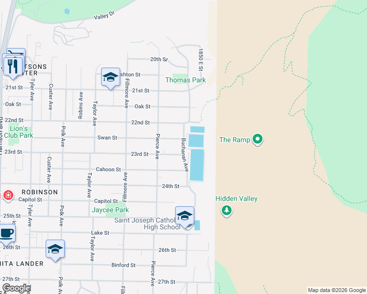 map of restaurants, bars, coffee shops, grocery stores, and more near 2251 Buchanan Avenue in Ogden