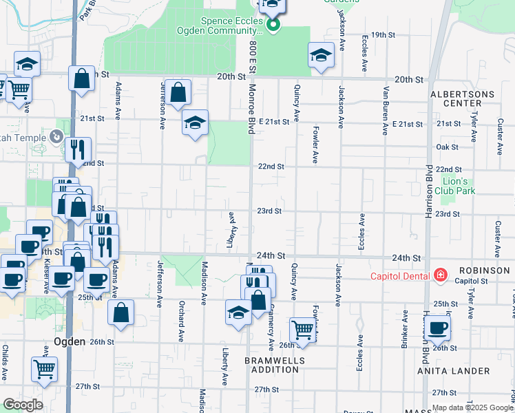 map of restaurants, bars, coffee shops, grocery stores, and more near 823 23rd Street in Ogden