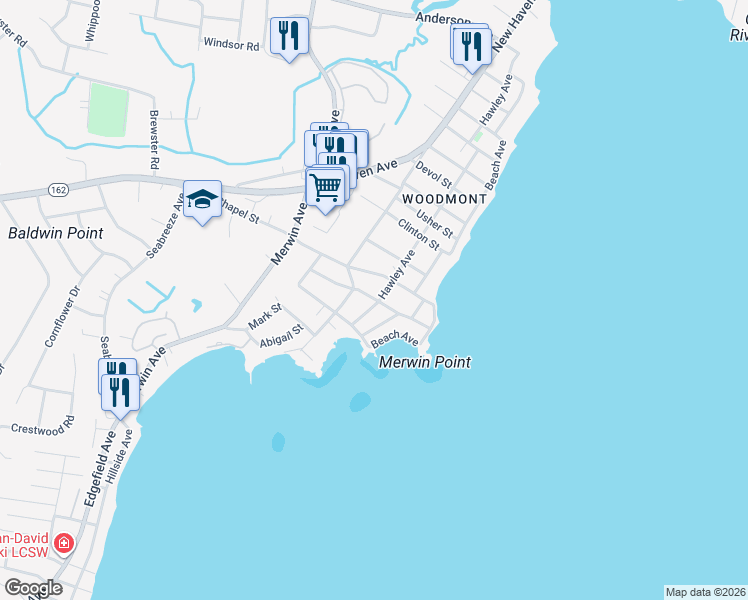 map of restaurants, bars, coffee shops, grocery stores, and more near 117 Hawley Avenue in Milford