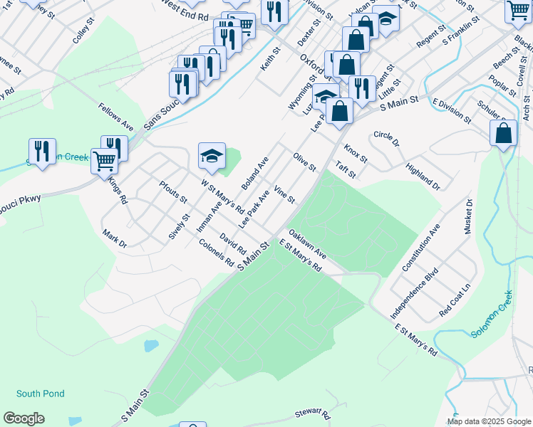 map of restaurants, bars, coffee shops, grocery stores, and more near 67 Graham Avenue in Wilkes-Barre